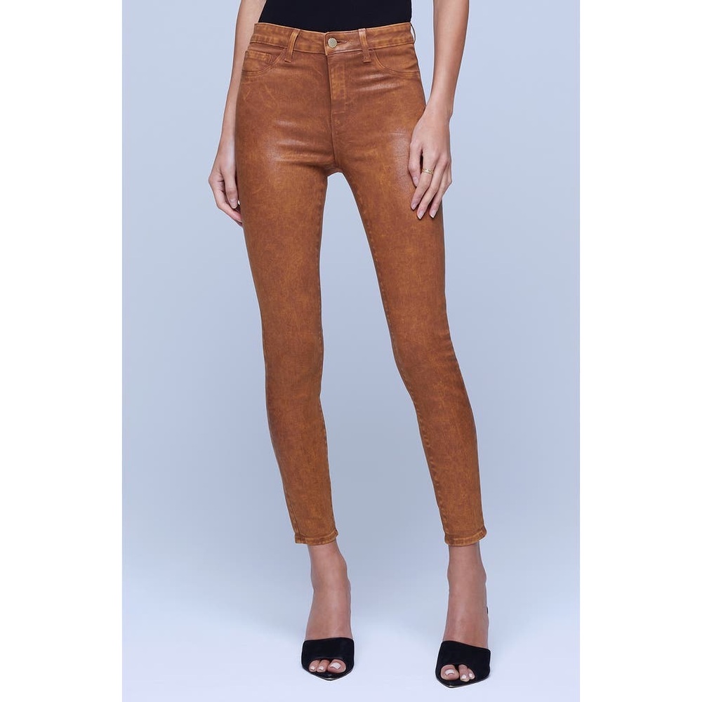 L’agence Women’s Margot High Rise Skinny Leather Coated Denim Jeans Sz 26 NWT
